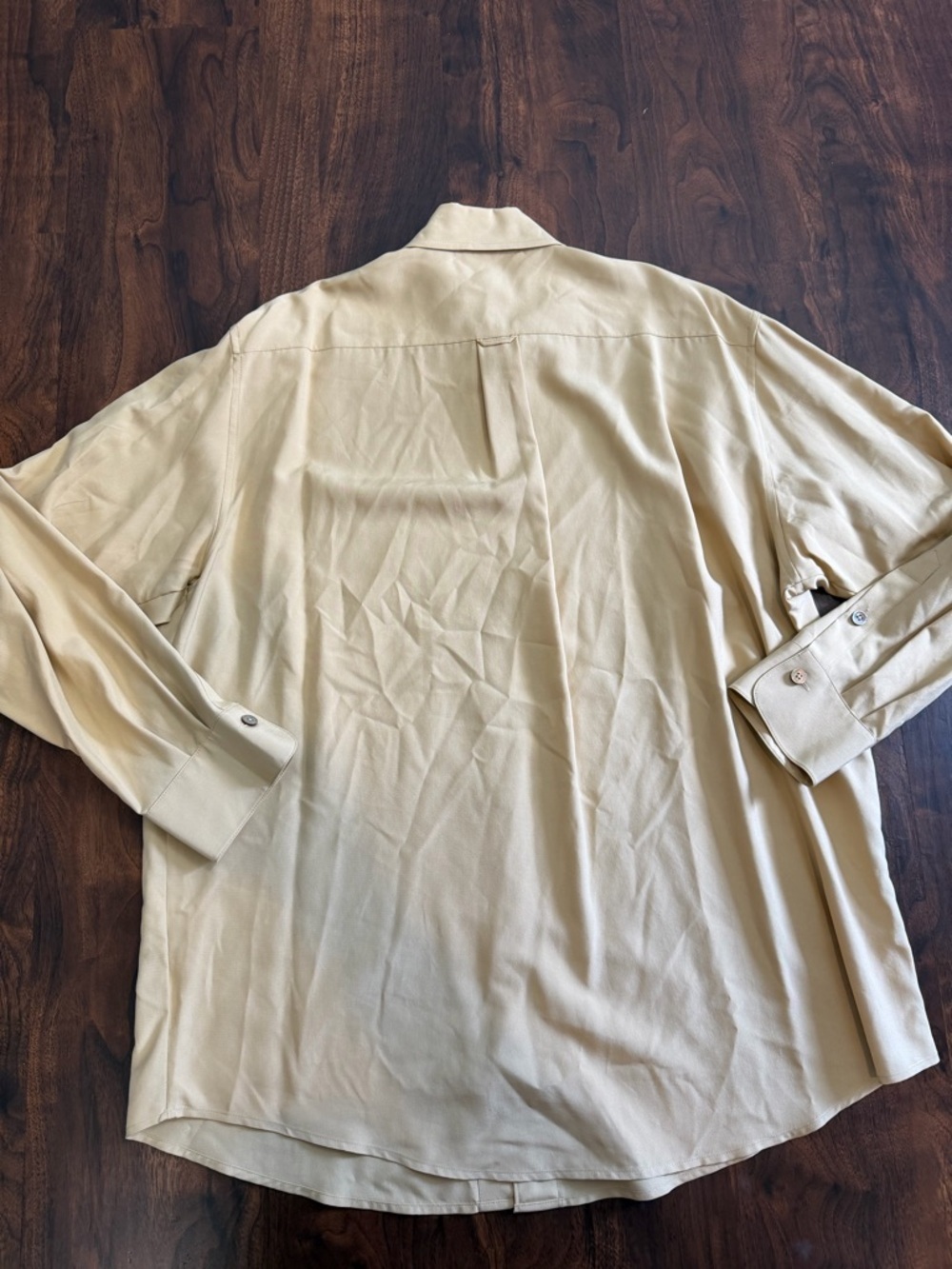 Linda Allard Ellen Tracy Beige Button-Front Silk Shirt Khaki - Picture 5 of 6